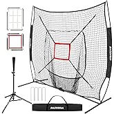 BaseGoal 7'×7' Baseball Softball Practice Net,Baseball Backstop,with Batting Tee,for Hitting Pitching Batting Catching with Bow Frame,Bonus Strike Zone