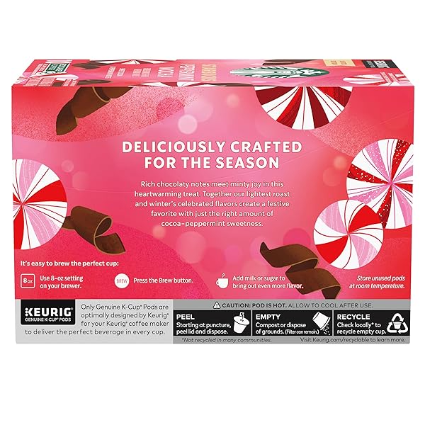 STARBUCKS K-CUP COFFEE PODS, PEPPERMINT MOCHA NATURALLY FLAVORED COFFEE FOR KEURIG COFFEE MAKERS, 100% ARABICA, LIMITED EDITION HOLIDAY COFFEE, 1 BOX (10 PODS)