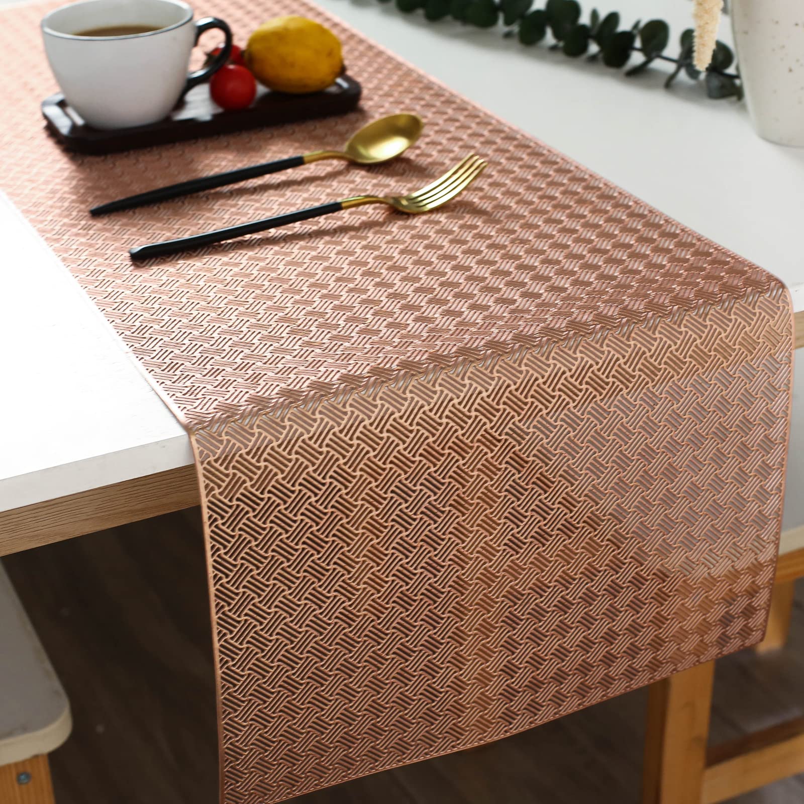 Hosoncovy Hollow Table Runner Non-slip Decorative PVC Table Mats Placemat Heat Resistant Mats for Home Party Kitchen Dining Wedding Decor (92CM X 33CM) (Rose Gold)