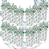 Skylety 12 Sets Soccer Plastic Tumbler with Lid and Straw Bow Decorated 24oz Reusable Plastic Cups Sports Gifts for Fan Friend Birthday Soccer Party Supplies