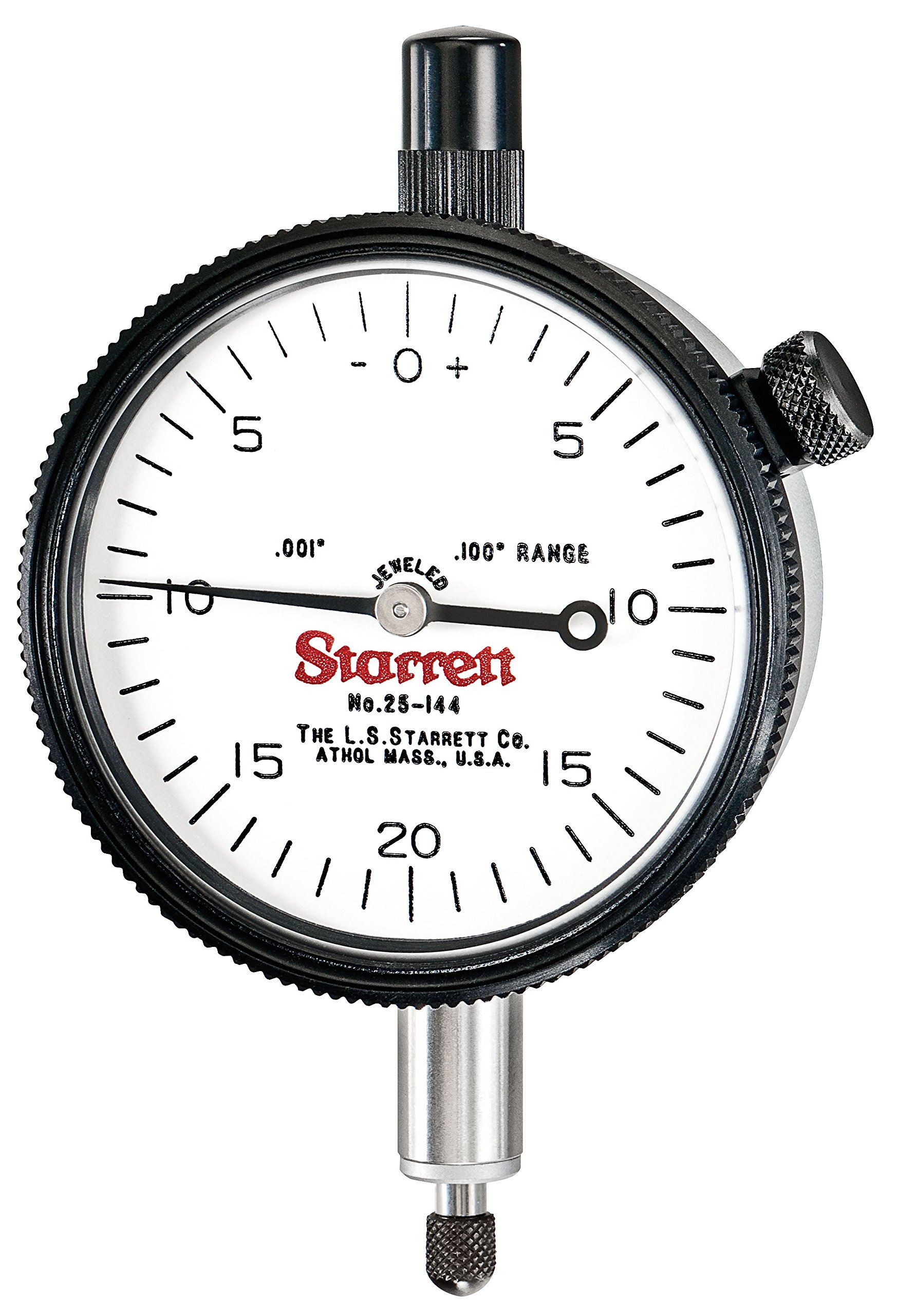 Starrett 25-144J Dial Indicator, Range: .100", Dial Reading: 0-20-0