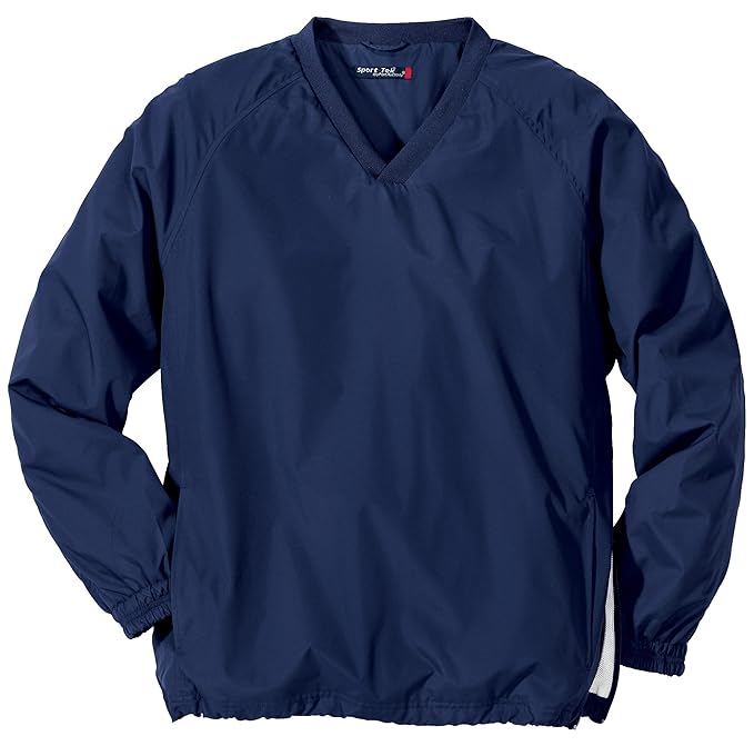 SportTek VNeck Raglan Wind Shirt. JST72 Medium True Navy