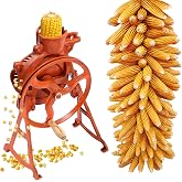 Corn Sheller Machine, Manual Hand Crank &amp; Electric Compatible, Heavy Duty Cast Iron Corn Thresher with Stable Wooden Base for Dry Corn - Fast Shelling for Home, Garden, Small Farm (Orange)