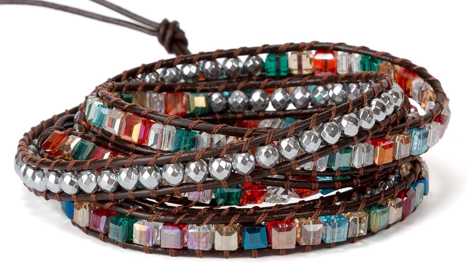 3 Wrap Dazzling Multi Color Crystal Leather Bracelet | SPUNKYsoul Collection: Clothing