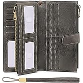 GOIACII Womens Wallets Large Capacity Credit Card Holder Rfid Wallet Women Double Zipper Pocket Leather Bifold Ladies Wristlet Clutch Wallet