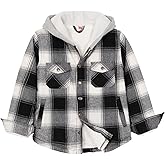 ZENTHACE Kids Boys Girls Sherpa Lined Flannel Shacket Jacket,Hooded Plaid Snap Shirt,Fall Winter Playwear