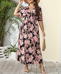 OSTOO Women's Plus Size Hawaii Empire Waist Bat
