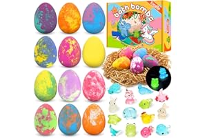EXCALLA Easter Bath Bombs for Kids with Toys Inside - Perfect Basket Stuffers, 12Pcs Kids Bath Bombs with Glow-in-The-Dark Surprise Inside, Handmade Bubble Bath Fizz Balls, Gentle and Kids Safe for Girls Boys