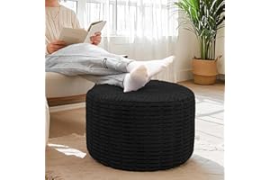 POOFIEOTTO Ottoman Foot Rest, Home Decor, Bedroom Decor, Ideal for Living Room, Comfortable Floor Pouf,Ottoman Foot Rest for Armchair Bean Bag,Floor Cushion, Footstool, 12x20 Inch (Black Pouf with Filler)
