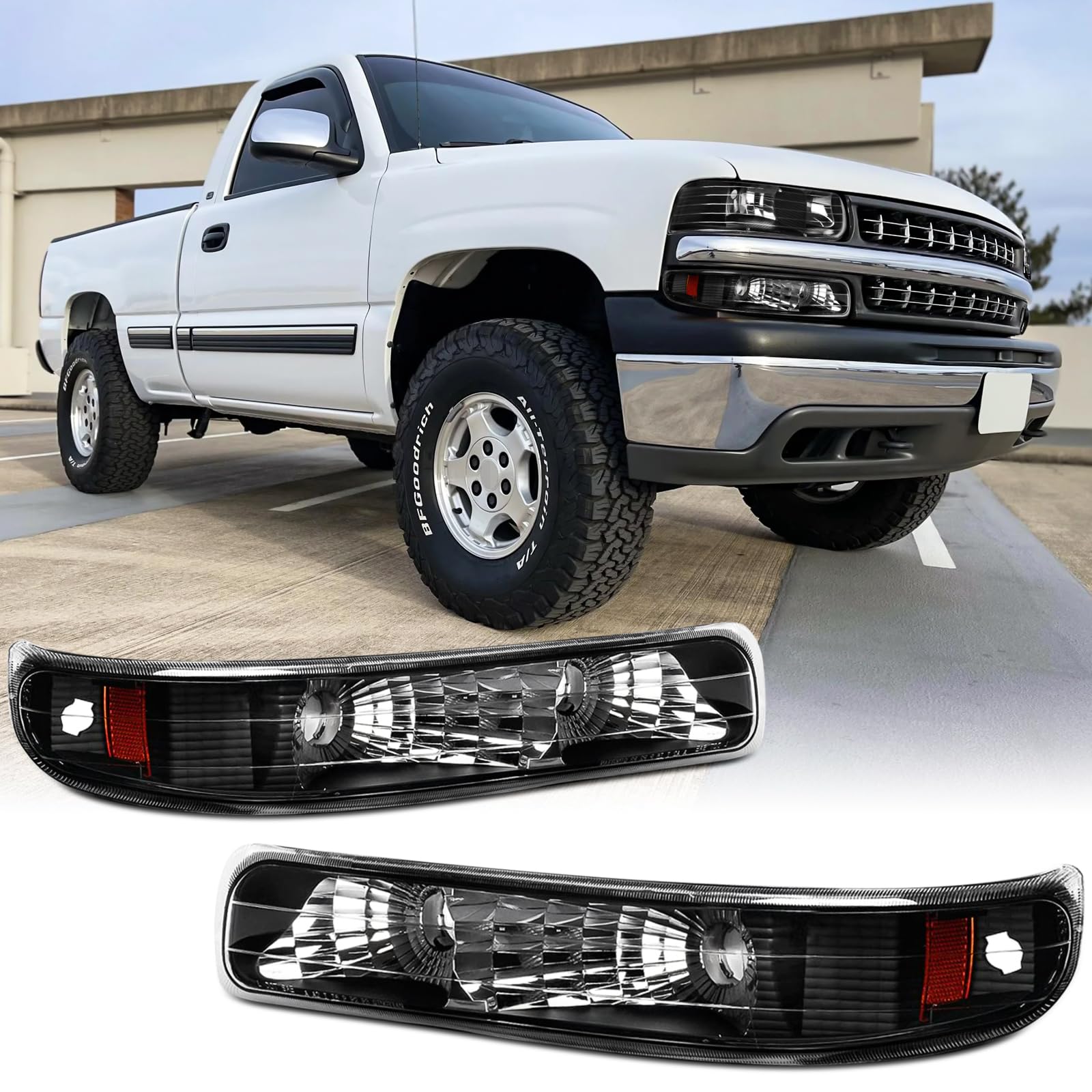 Photo 1 of Reinko Turn Signal Bumper Lamp Assembly Compatible with 1999-2002 Chevy Silverado 2000-2006 Suburban Tahoe, Black Bumper Parking Turn Signal Lights Left + Right Pair