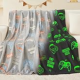 inhand Glow in The Dark Gaming Blanket Gamer Gifts for Boys Controller Kids Blanket Toys for Kids Boys Game Gamepad Presents Easter Birthday Easter Bedroom Decor（Grey 50"x60"）