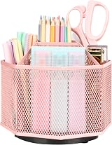 EXERZ Desk Organiser 360° Rotation 5 Compartments Light Pink Pen Holder