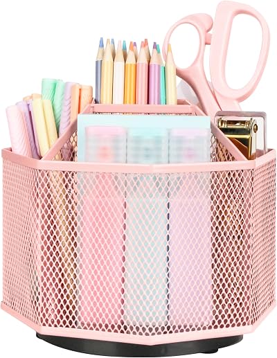 EXERZ Desk Organiser 360° Rotation 5 Compartments Light Pink Pen Holder