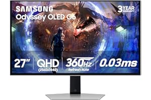 Samsung 27” Odyssey OLED G6 (G60SD) Series Gaming Monitor with QHD & QD-OLED, 360Hz 0.03ms, AMD FreeSync Premium Pro, Anti-Glare, Sleek Design, Cooling System, 3 Year Warranty, LS27DG602SNXZA