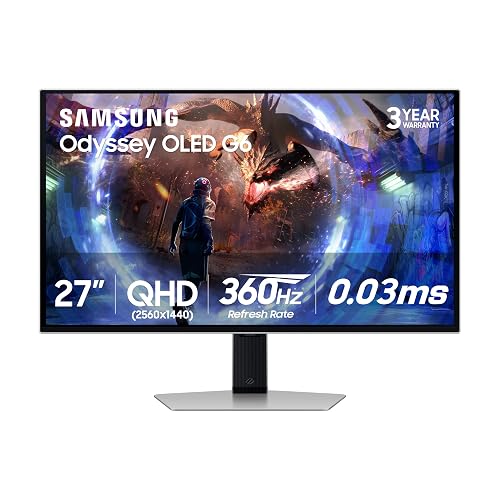 Samsung 27” Odyssey OLED G6 (G60SD) Series Gaming Monitor with QHD & QD ...
