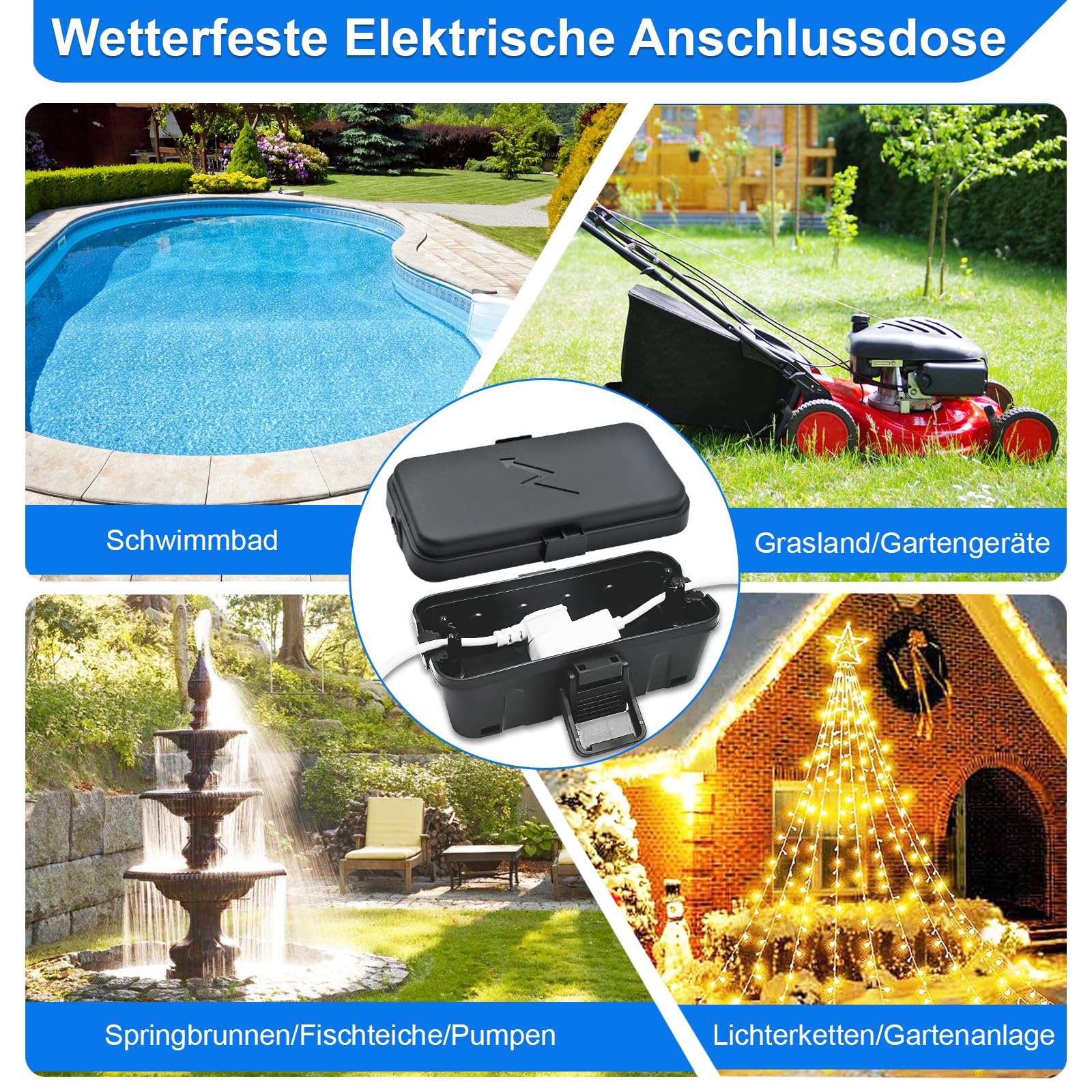 Hrensaw Kleine wetterfester Elektrischer Anschlusskasten(Innenmaße: 14x7,5x5,5cm), IP54 wasserdicht Kabelsicherheitsbox Zum Schutz Von Zeitschaltuhren,Verlängerungskabeln,Festliche Lichter,Schwarz 7