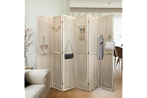 Lyngins Room Divider 6 Panel Pegboard Display 5.6FT Wood PegBoard Room Dividers, Folding Privacy Screens Portable Freestanding Display Board Wall Divider for Art Shows & Room Separation, Natural Wood