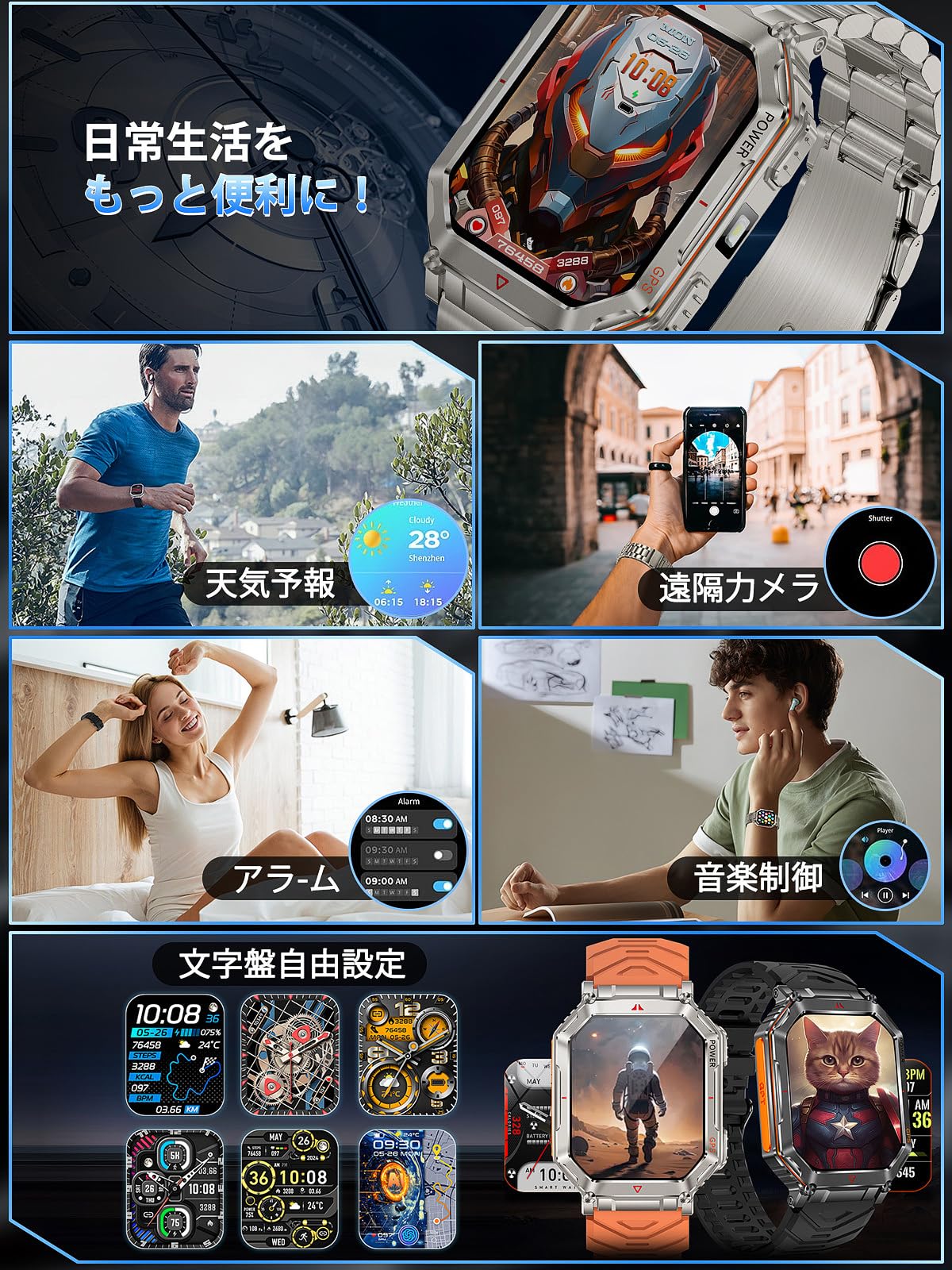 Smart Watch (2025 Newest Model) with ChatGPT Built-In GPS 2 Bands, AI Dial, Bluetooth 5.3 Calls, LINE/Message Notification, Vibration and Ringtone Settings, Dustproof, Waterproof, 100+ Exercise Modes