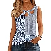 Womens Sleeveless Tank Tops Trendy Summer Hollow Out Crew Neck Tops Casual Loose Shirts Blouse