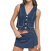POTILI Women's Sleeveless V-Neck Denim Vest Fitted Western Jean Vest with Pockets Casual Country Concert Outfits