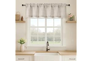 OVZME Valance for Windows, Light Filtering Faux Linen Textured Small Short Valance Kitchen Curtain, Dual Rod Pocket Top Short Window Curtain for Bathroom Basement Farmhouse, 60Wx14L Inch, Linen Color