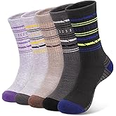 SEEKSOCK 5 Pairs Womens Merino Wool Hiking Socks Winter Warm Crew Moisture Wicking Thick Cushioned Striped Boot Socks