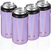 COKTIK 4 in 1 Insulated Can Cooler, 4 Pack Double Wall Slim Can Cooler Set for 12 oz Regular or Slim Cans & Beer Bottle (Purple Shimmer)