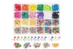 FUCEURY 510Pcs Brads for Paper Crafts, 14 Colors and 5 Styles Metal Brass Brads Paper Fasteners, Mini Brads Split Pin for Paper Crafts, Scrapbooking, DIY Projects, Office Supplies (with Storage Box)