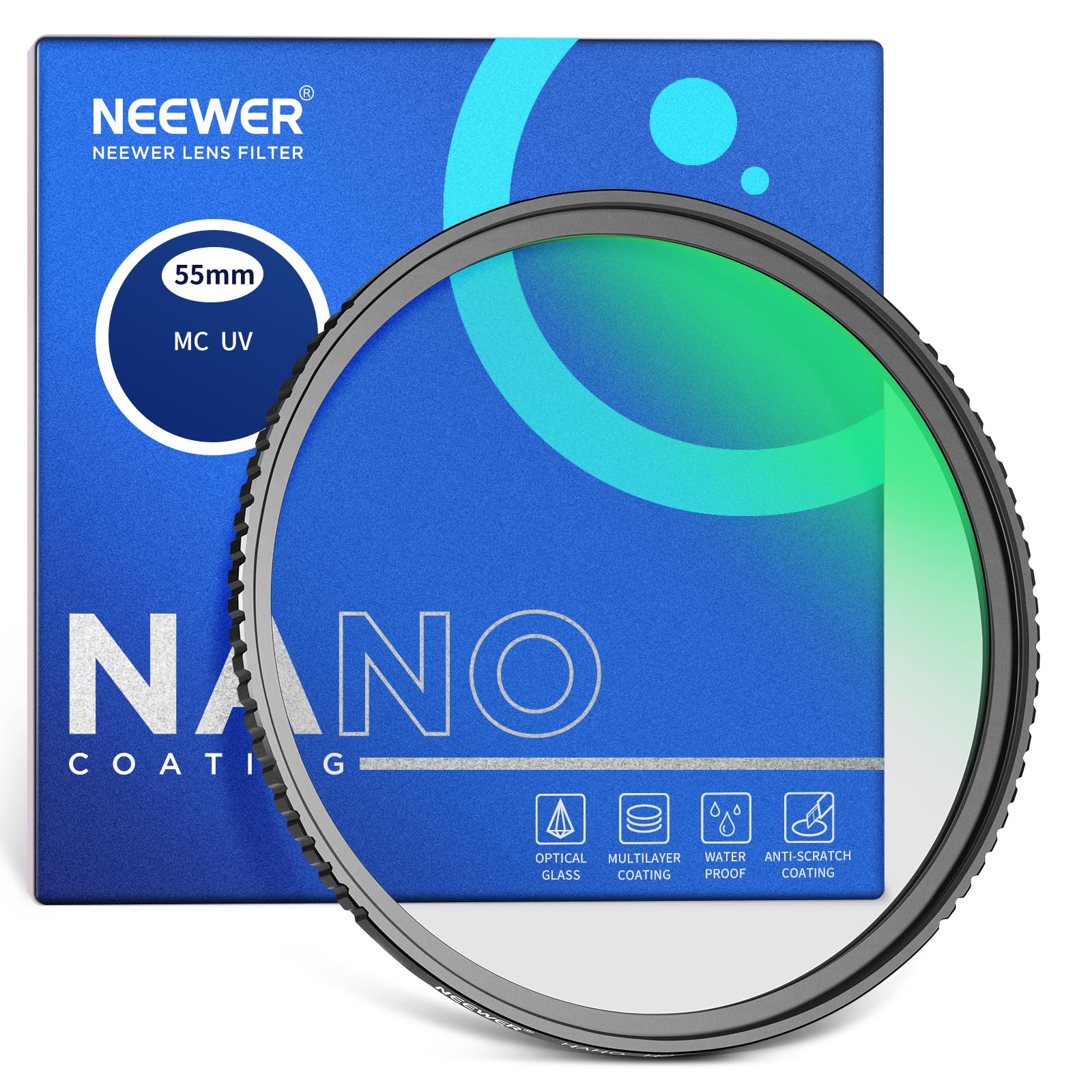 NEEWER 55mm MC UV Protection Filter 24 Layer Multi Resistant Nano Coatings/HD Optical Glass/Water Repellent/Scratch Resistant/Aluminum Alloy Ultra Slim Frame/Ultraviolet Filter