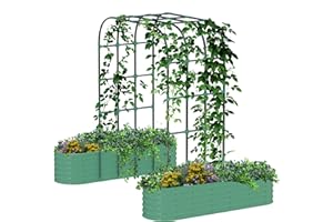 GARVEEHOME Expandable Arch Trellis Raised Bed Kit – 95" Metal Garden System with Vertical Netting, Plant Ties, and Drainage Design for Vegetables, Flowers, and Vines (Rust-Proof Green)