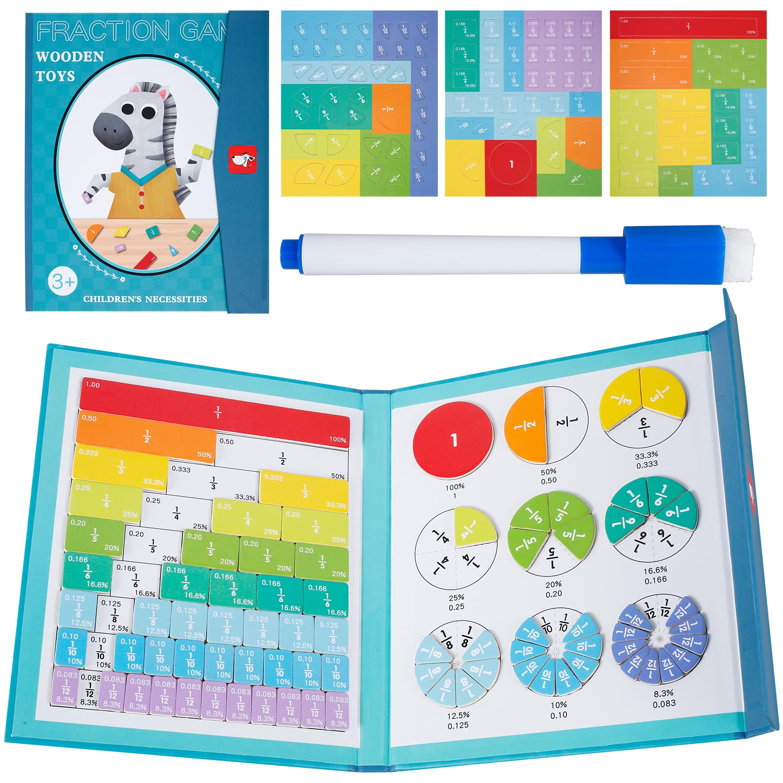 Photo 1 of VMBQRTI Magnetic Fraction Educational Tiles, Magnetic Fraction Tiles & Fraction Circles Set, Math Manipulatives for Elementary School, Montessori Fraction Manipulatives Learning Resources for Kids