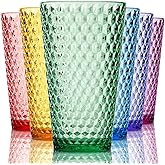 Bravario Laguna Plastic Drinking Glasses, Premium Quality Durable BPA-Free Water Tumblers, Dishwasher-Safe, Stackable Cups in Assorted Colors, 18 oz Set of 6