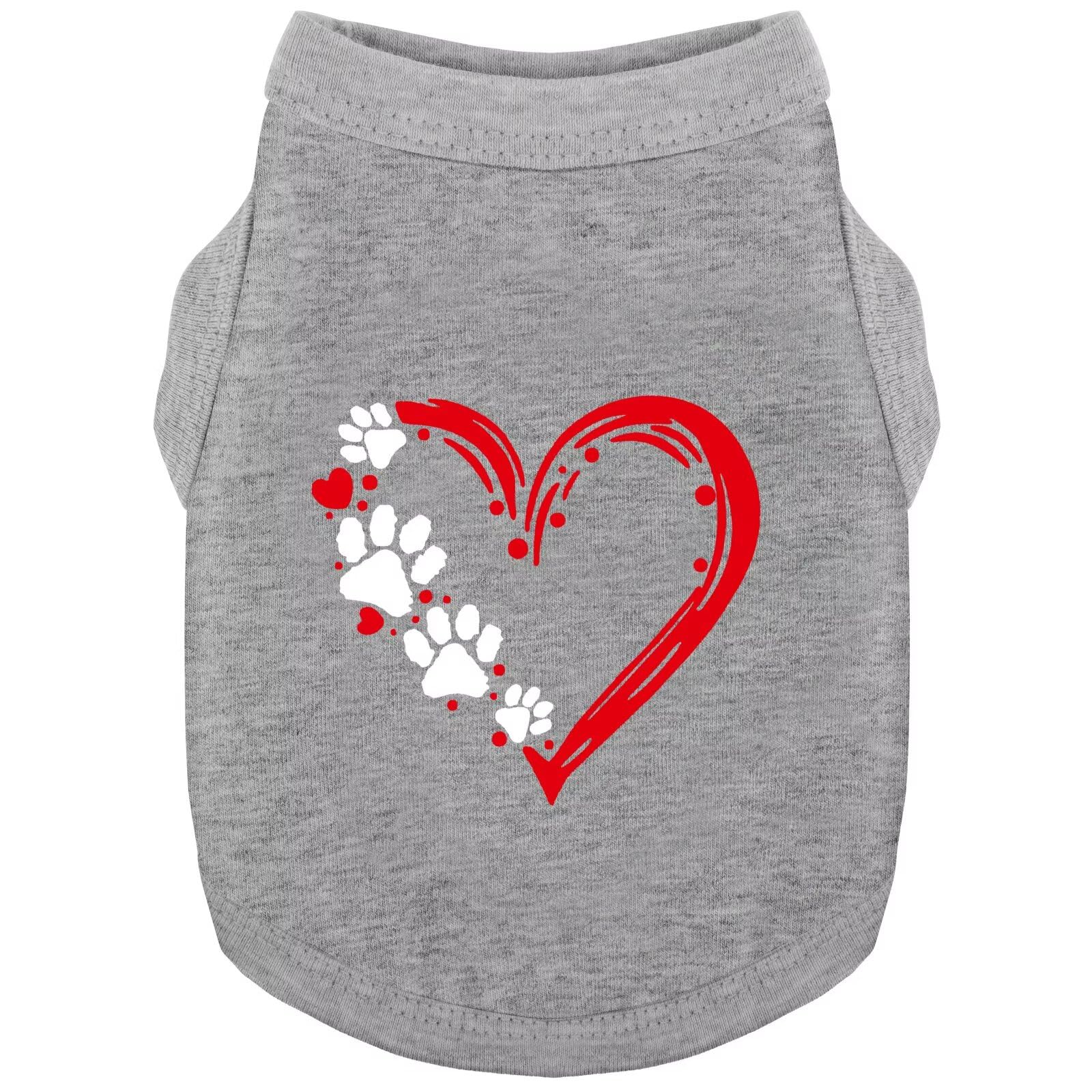 Photo 1 of Discover Cozy Sleeveless Canine Wear: Soft, Lightweight, and Breathable Cotton Dog Shirt Featuring Heart and Paw Graphics. Vest Tank Top is Ideal for Small, Medium, and Large Breeds Grey M