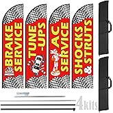 Auto Repair Shop Advertising Flags for Car Truck Repair Businesses - 8 Feet Feather Flags and 12 Feet Flag Pole Kits With Ground Stakes