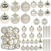 Christmas Ball Ornaments for Christmas Decorations - 41 Pieces Xmas Tree Champagne Gold Shatterproof Ball Ornaments with Hanging Loop for Holiday and Party Decoration