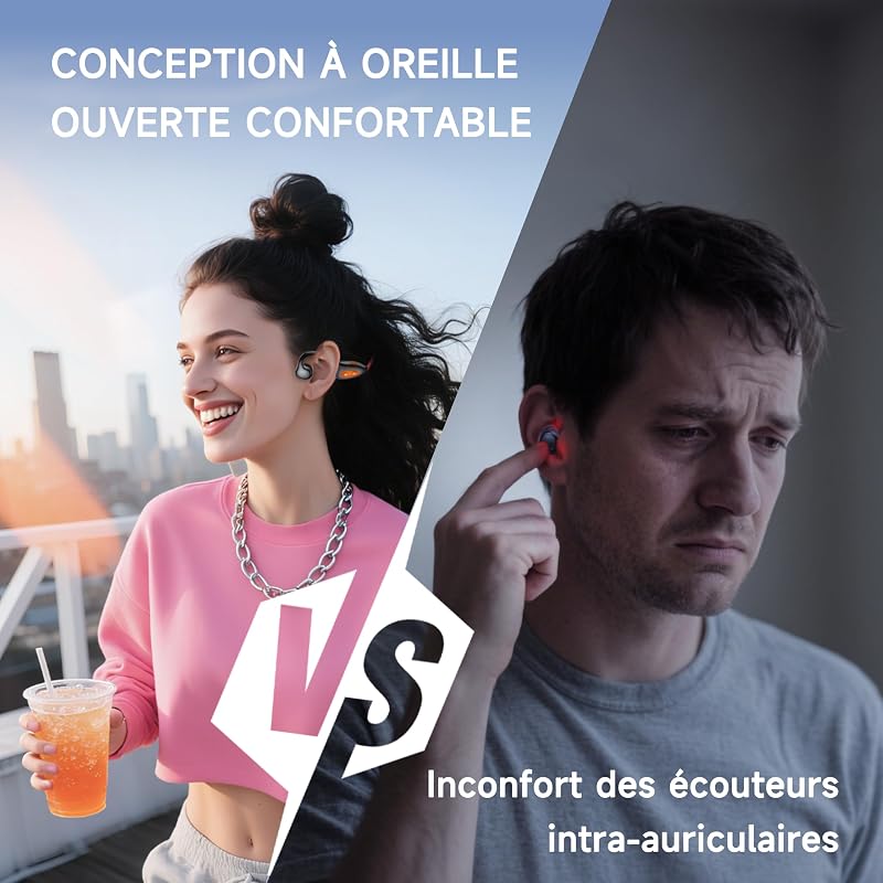 Casque running Bluetooth 6.1 sans fil oreille ouverte collier, écouteurs sport ultra-léger micro intégré – 16h longue autonomie, confort ajusté cyclisme salle sport entraînement course fitness (Noir) — photo 5 sur 8