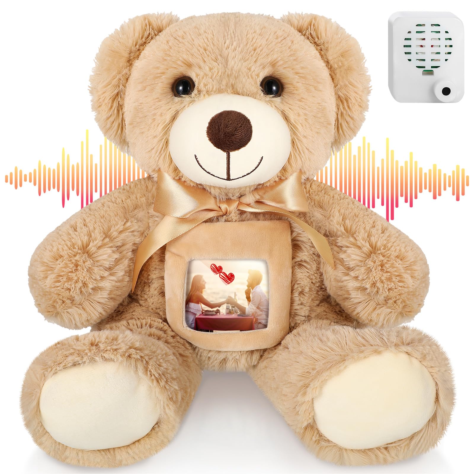 Photo 1 of Libima 12 Inch Remembrance Bear Plush Stuffed Animal with Recorder Soft Doll Fabric Animal Toy with a Picture Frame Bear Hugs Gift for Birthday Party Wedding Decorations