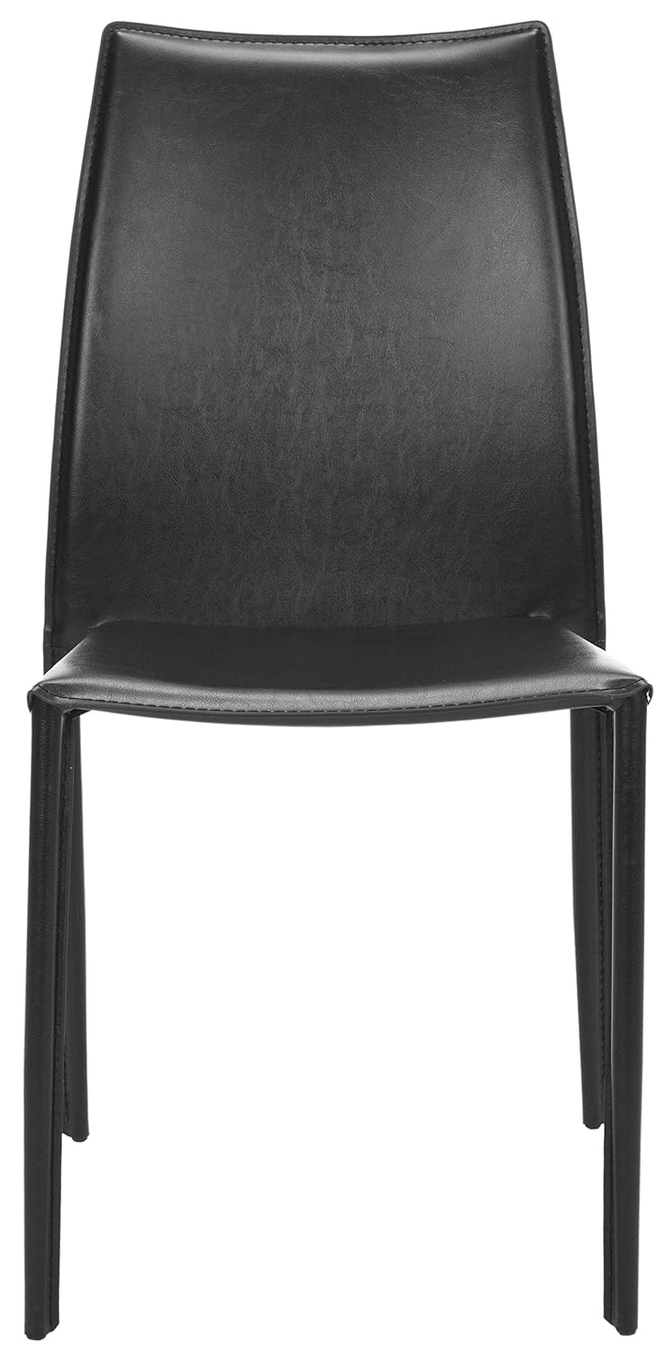 Safavieh Home Collection Aubrey Modern Black Leather Side Chair (Set of 2)