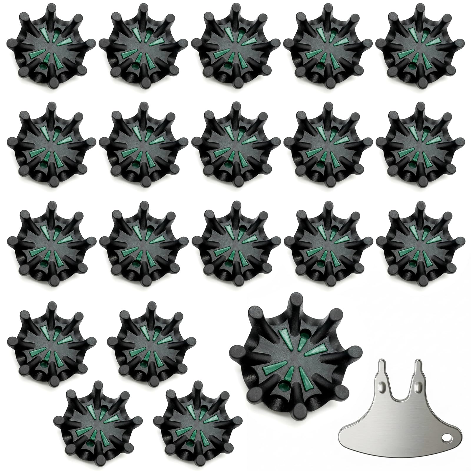 LONGKUN 20pcs Golf Shoe Spikes Replacements with 1pc Wrench, Compatible with FootJoy Fast Twist 3.0 System, Soft Golf Cleats, Black Green