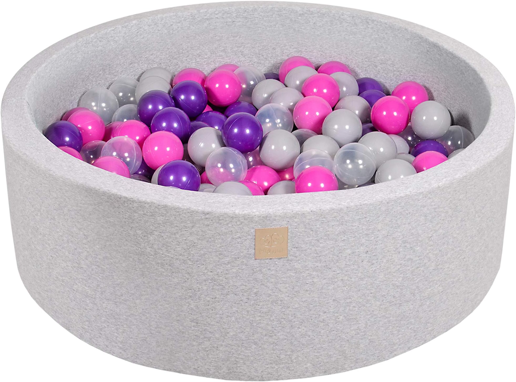 Vivisence Kids Play Ball Pit Foam 90X30 200 Balls Made In EU Certified For Safety, Light Grey: Dark Pink/Purple/Transparent/Grey,90/30
