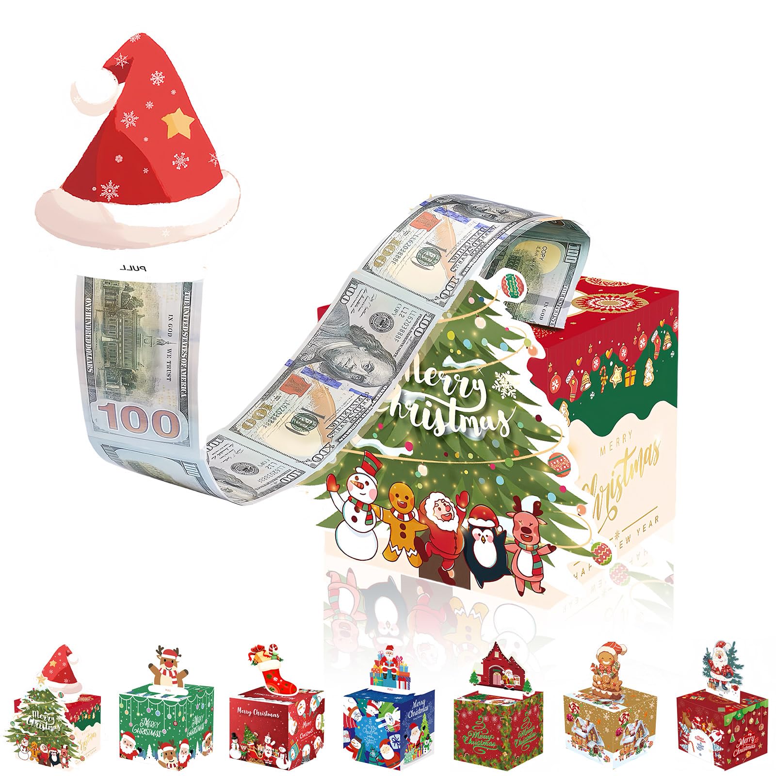 Merry Christmas Pull Surprise Money Gift Box for Kids/Adult Presents - Funny Pull Cash from Money Case Novelty Festival Cash Drawer