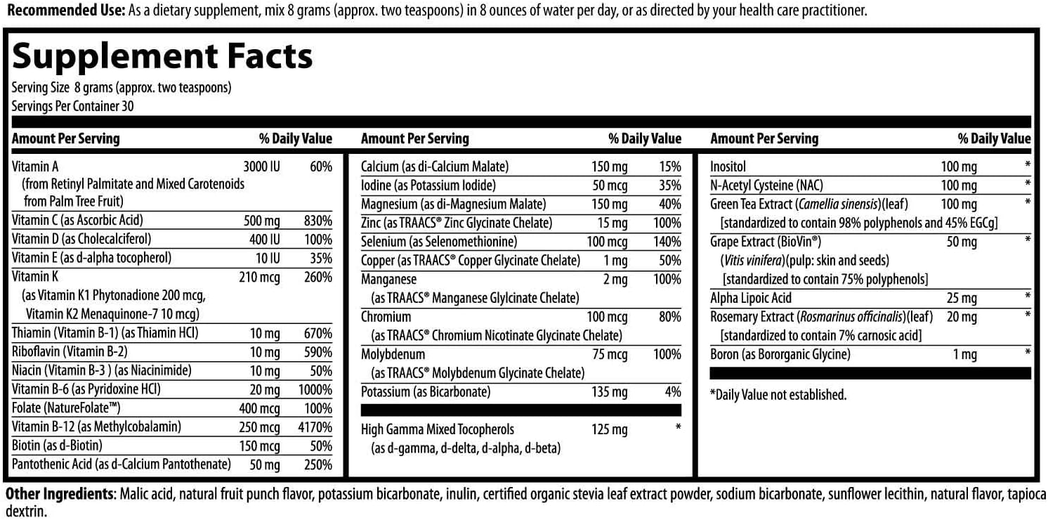 Designs for Health Fizzy Multivitamin, Multimineral Drink Powder - Vitavescence Powder w/Vitamin C + Trace Minerals, Immune Support Vitamins D + Zinc, Natural Fruit Punch Flavor (30 Servings / 240g): Health & Personal Care