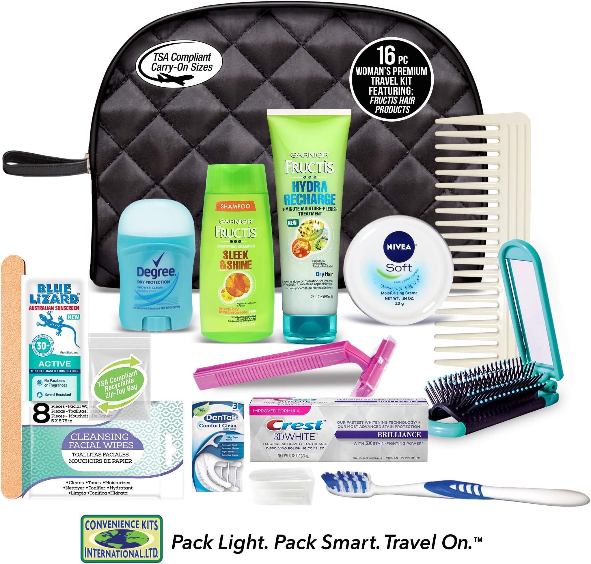 Convenience Kits International Women’s Premium 16 PC Assembled Travel Kit: Featuring: Fructis Hair & Nivea Skin Products