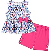 YUEMION Toddler Girl Clothes, 2Pcs Baby Girl Summer Outfits Sleeveless Bow Knot Tank Shirts Tops + Shorts Clothing Sets 1-5T