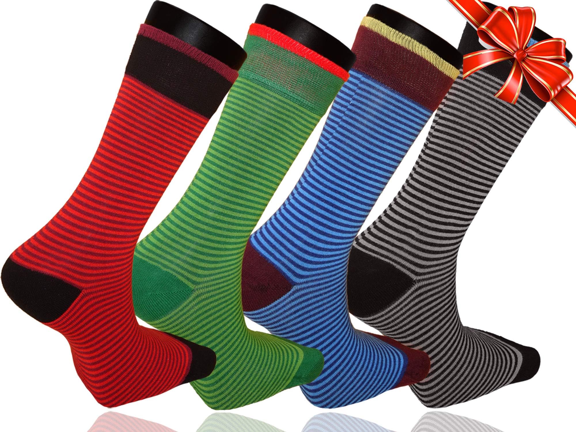 Mens Bamboo Socks - Casual Dress Socks For Men - | 4 Pair, Soft Touch, Seamless, Antibacterial | (4 Pair - Colored Zebra Striped)