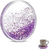 LSXHASGLD Glitter Quicksand Drink Coaster | Purple Acrylic Cute Desk Cup Coaster, Fun Girly Coasters for Office Desk for Women