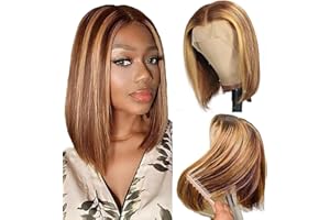 BANGS on TARGET Ombre Bob Wig Human Hair 4/27 Highlight Honey Blonde Lace Front Bob Wigs 12Inch 13x4 Lace Front Wig Human Hair 12A 180% Density Glueless Pre Plucked With Baby Hair for Women