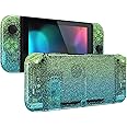 eXtremeRate DIY Replacement Shell Buttons for Nintendo Switch, Custom Back Plate for Switch Console, Housing Case with Colorful Buttons for Joycon Handheld - Glitter Gradient Translucent Green Blue