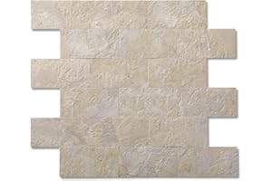 REOVATILE 10-Pack Peel and Stick Tile Backsplash 12"X12" PVC Wall Tiles, Stick on Backsplash for Kitchen, Bathroom Tile, Fireplace Décor, Laundry Table, Stair Decals in Beige Ecru
