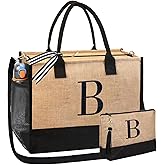 BeeGreen Bridal Gifts for Bride Shower Engagement Gifts for Bride Personalized Tote Bag for Wedding, Initial Jute Tote Bag for Bridemaids Bachelorette Women Friends Mother Monogrammed B